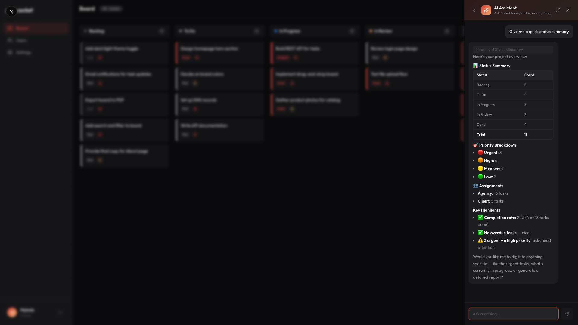 Plan kanban board with drag-and-drop columns