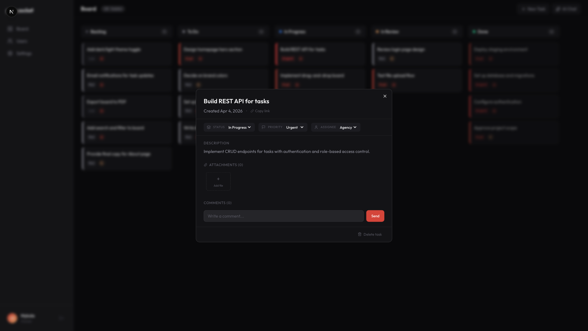 AI chat interface with task creation tool use
